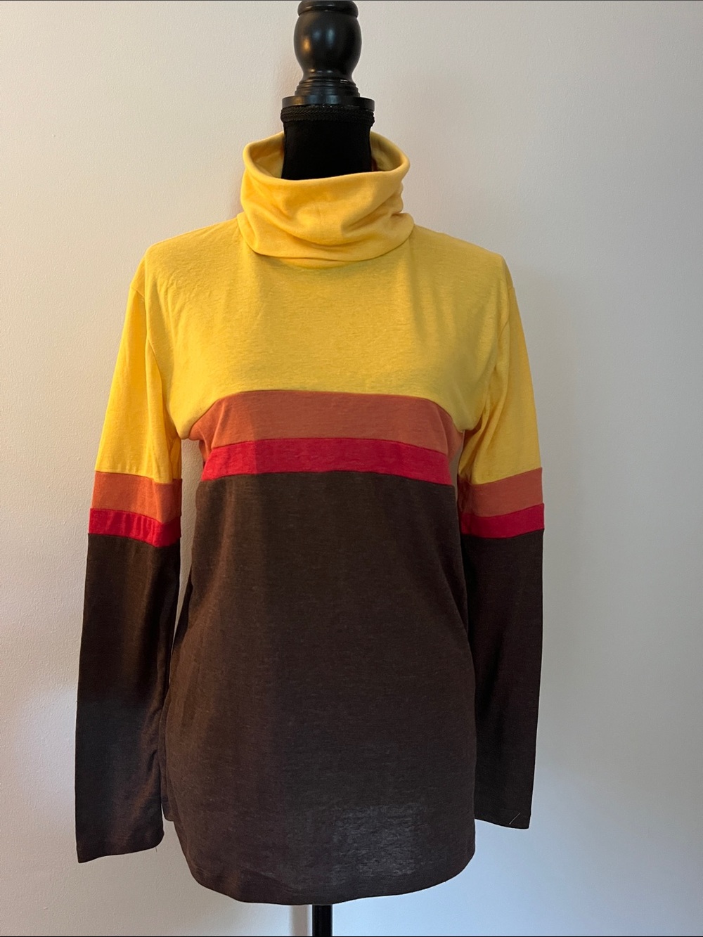 Camp Collection Striped Turtleneck, size M, retro 70s brown orange yellow - Picture 2 of 8